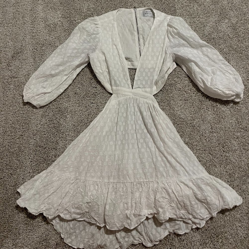 White Long Sleeved Cut Out Dress
